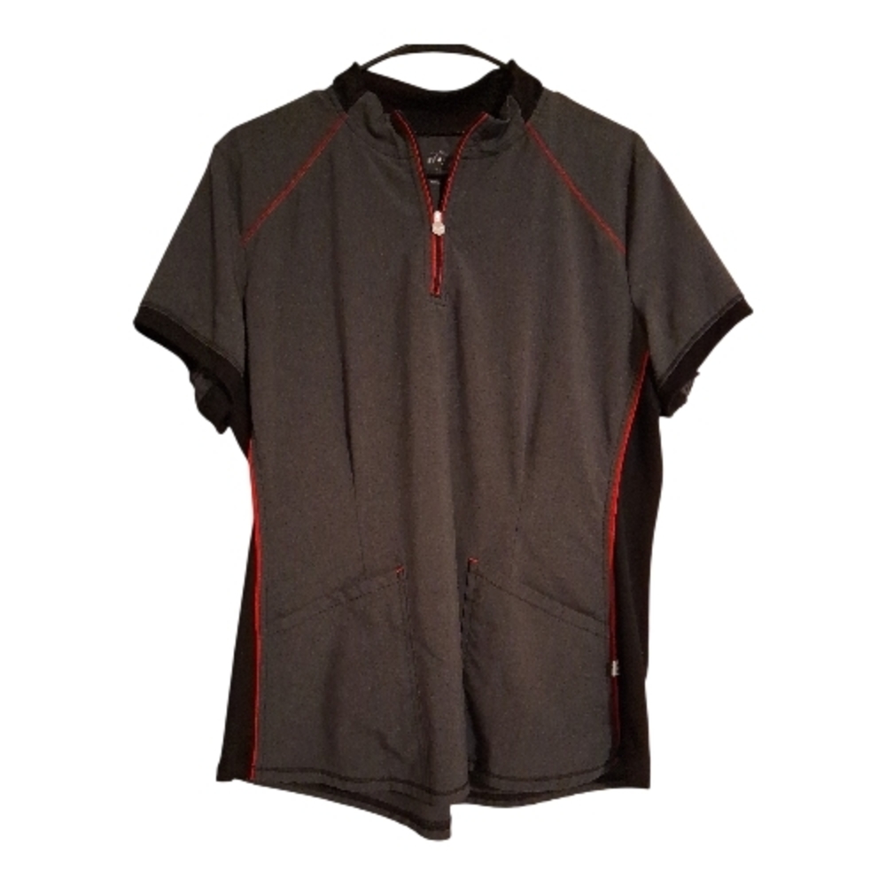 Cherokee Women's Heather Grey Scrubs Zip Top with Red Trim